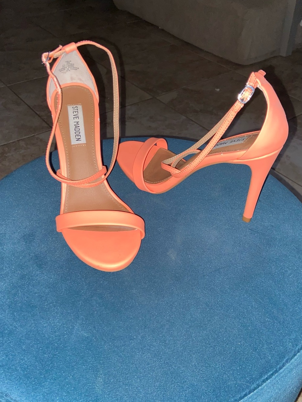 Steve Madden Coral/Peach Open-Toe Ankle-Strap Stiletto Heels